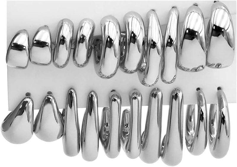FOURPG 10 Pairs Hypoallergenic Chunky Gold Dangle Earrings for Women Trendy Thick Gold Plated Hoop Earrings Set Lightweight Jewelry - Image 1